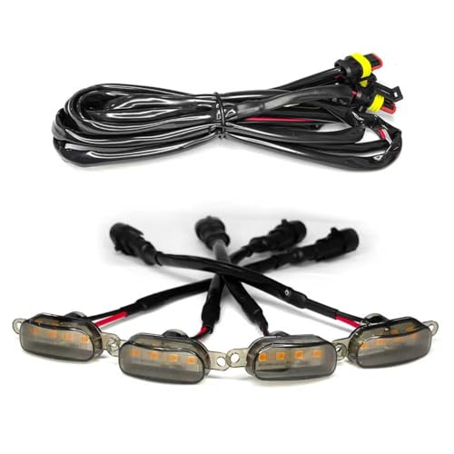 SWQS 4 PCS Grille Lights for Trucks, Amber LED Lights with Wiring Harness, Waterproof Car Front Grille Raptor Style Trim Lamps for Ford F150 F250 F350 Dodge Ram 1500, Car Accessories (Black & Yellow) - Image 1