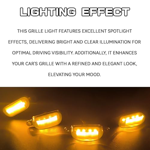 SWQS 4 PCS Grille Lights for Trucks, Amber LED Lights with Wiring Harness, Waterproof Car Front Grille Raptor Style Trim Lamps for Ford F150 F250 F350 Dodge Ram 1500, Car Accessories (Black & Yellow) - Image 3