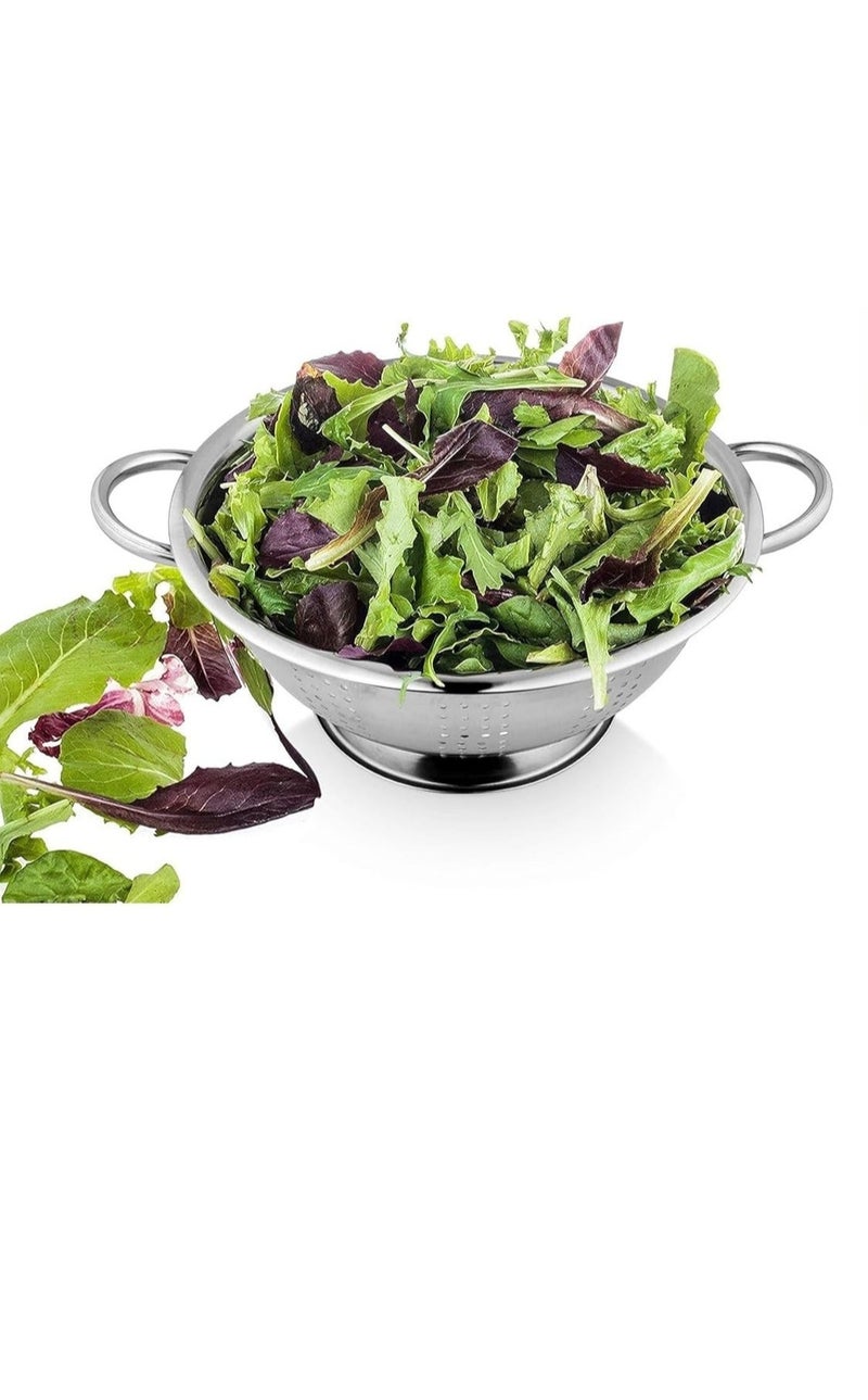 Prabha Aura Strainer Stainless Steel Colander 26cm| Sieves Rice Colander for Rice Straining | Bowl Strainers for Kitchen Sink | Vegetable Drainer Colanders with Handle |Washing Fruits Poha Chalni - Image 2