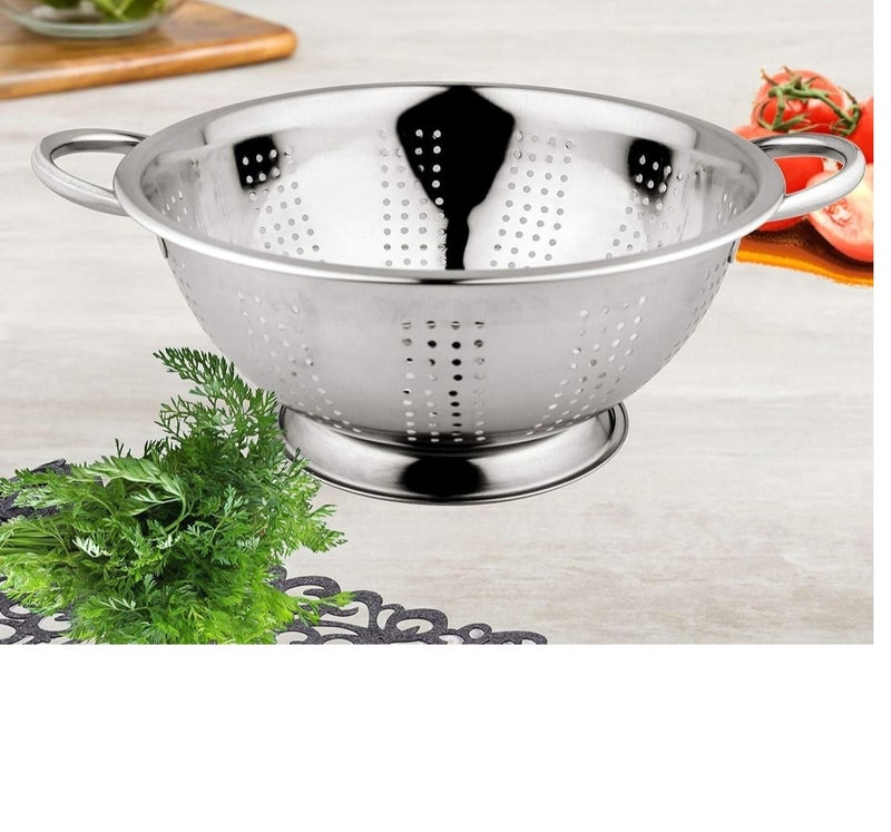 Prabha Aura Strainer Stainless Steel Colander 26cm| Sieves Rice Colander for Rice Straining | Bowl Strainers for Kitchen Sink | Vegetable Drainer Colanders with Handle |Washing Fruits Poha Chalni - Image 4