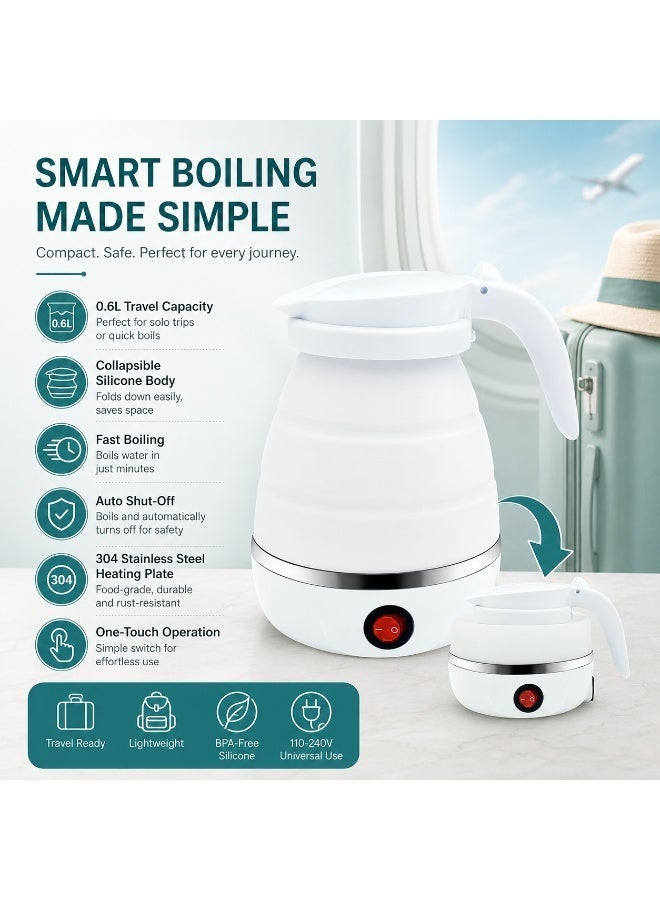 GroveMade Mini Foldable Electric Water Kettle, Portable 0.6L Silicone Tea Boiler with One Button Control, Food Grade Collapsible Electric Kettle for Travel, Kitchen & Outdoor Use - Image 1