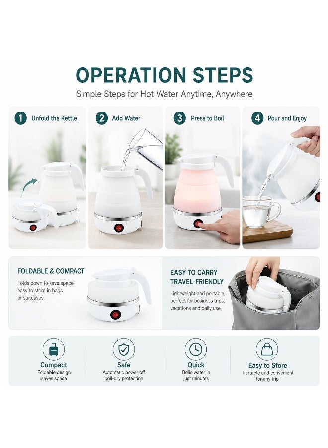 GroveMade Mini Foldable Electric Water Kettle, Portable 0.6L Silicone Tea Boiler with One Button Control, Food Grade Collapsible Electric Kettle for Travel, Kitchen & Outdoor Use - Image 4