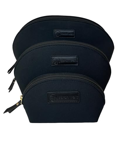 Sarah Wells PackSWell Neoprene Organizer Bag Set 3 Nesting Washable Pouches for Makeup Pump Parts Diaper Pump Bag Travel Tote Gym Storage for Snacks Tech Cords Toiletries Black - Image 1