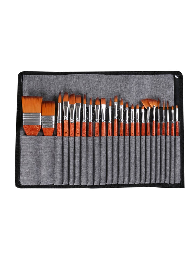 NOVOLAN Paint Brush Set Artist Paint Brush Acrylic Oil Watercolor Detail Paint, Nylon Hair Brush Set Orange Rod Cloth Bag Oil Brush Gouache Watercolor Brush Pearl Chrome Copper Tube Wooden Pole 25 Pcs - Image 3