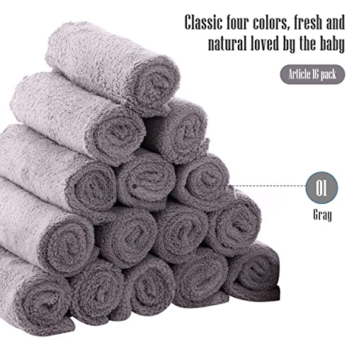 Cute Castle Ultra-Soft Baby Washcloths, 16 Pack - 9" by 9", Gentle on Sensitive Skin for Face and Body, Plush, Super Absorbent Wash Clothes for Girls and Boys, Grey - Image 3