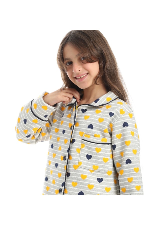 سيزار بيجامة بناتي ميلتون شتوي بزراير من الامام - Image 5