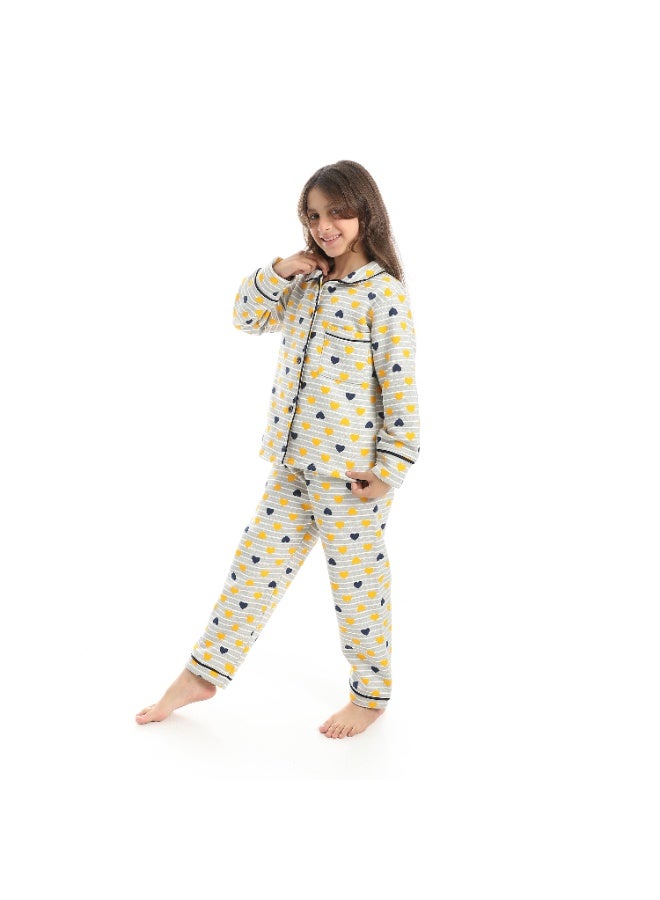 سيزار بيجامة بناتي ميلتون شتوي بزراير من الامام - Image 2