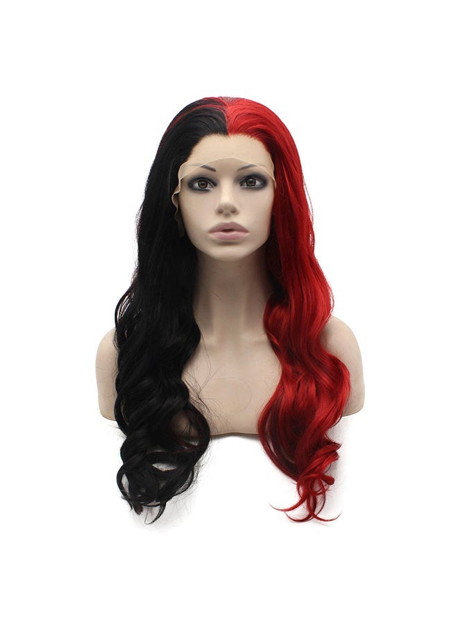 نيبمينينت Long Wavy Synthetic Lace Front Cosplay Wig Red/Black