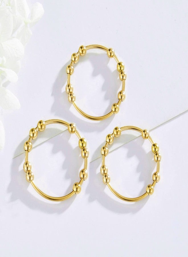 SERYNOW Gold Silver Fidget Ring Anti Anxiety Rings for Women, Anxiety Relief Rings Size 5-10 Beads Fidget Spinner Anxiety Ring for Men (Gold, 7) - Image 3