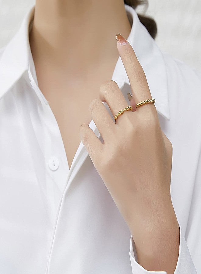 SERYNOW Gold Silver Fidget Ring Anti Anxiety Rings for Women, Anxiety Relief Rings Size 5-10 Beads Fidget Spinner Anxiety Ring for Men (Gold, 7) - Image 4
