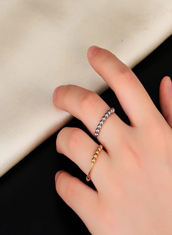 SERYNOW Gold Silver Fidget Ring Anti Anxiety Rings for Women, Anxiety Relief Rings Size 5-10 Beads Fidget Spinner Anxiety Ring for Men (Gold, 7) - Image 5