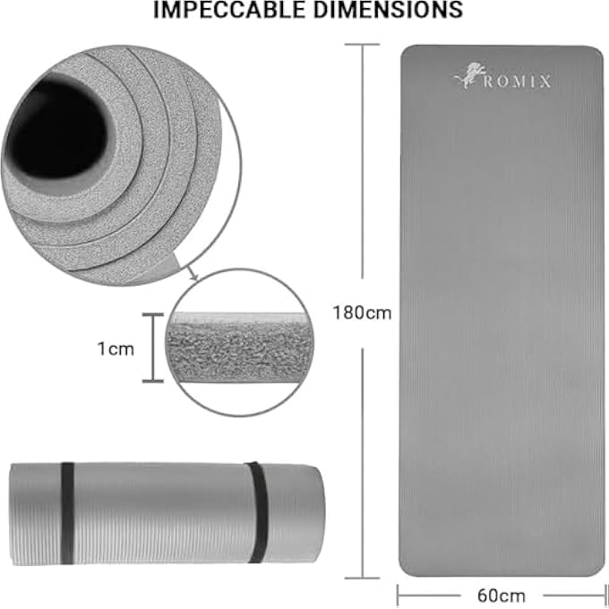 ROMIX Yoga Mat 10Mm Extra Thick Non-Slip Unisex Exercise Mat 180X60Cm, Multi-Purpose Nbr Foam Fitness Mat With Carry Bag & Strap For Yoga, Pilates, Stretching, Gymnastics, Meditation & Home Workout (Grey) - Image 2