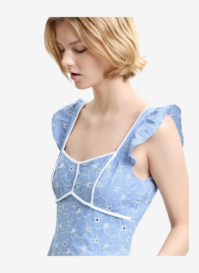 French Connection Women's Chambray Blue Tamara Broderie Midi Dress - Image 5