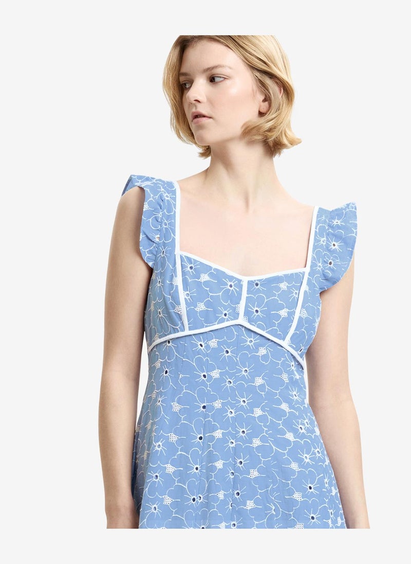 French Connection Women's Chambray Blue Tamara Broderie Midi Dress - Image 4