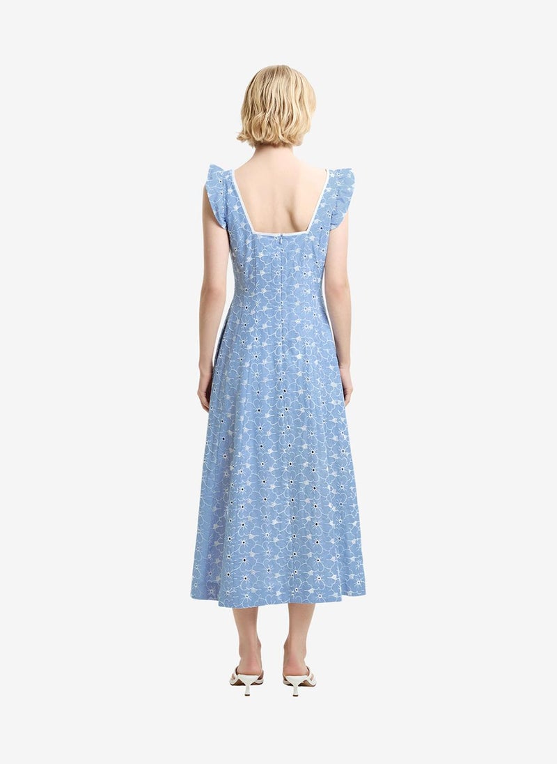 French Connection Women's Chambray Blue Tamara Broderie Midi Dress - Image 3