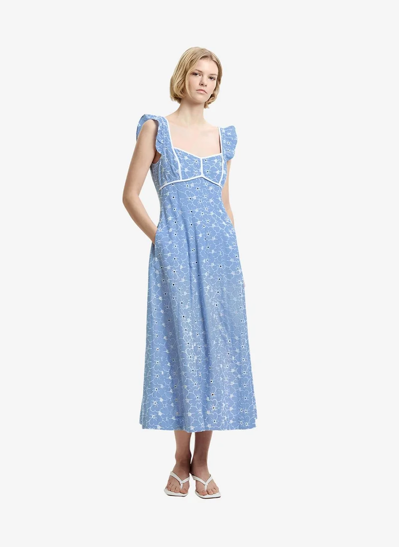 Women's Chambray Blue Tamara Broderie Midi Dress