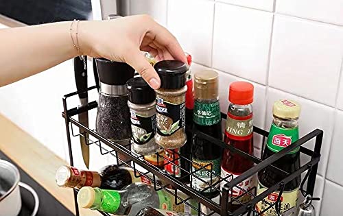 IKTU 3-Tier Seasoning Organizer Storage Shelf Counter Kitchen Rack Organizer for Large/Small Spice Jars Condiment Can Sauce Bottle with 2 Hooks (White) - Image 5