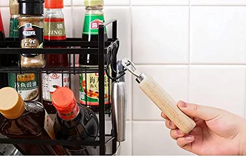 IKTU 3-Tier Seasoning Organizer Storage Shelf Counter Kitchen Rack Organizer for Large/Small Spice Jars Condiment Can Sauce Bottle with 2 Hooks (White) - Image 4