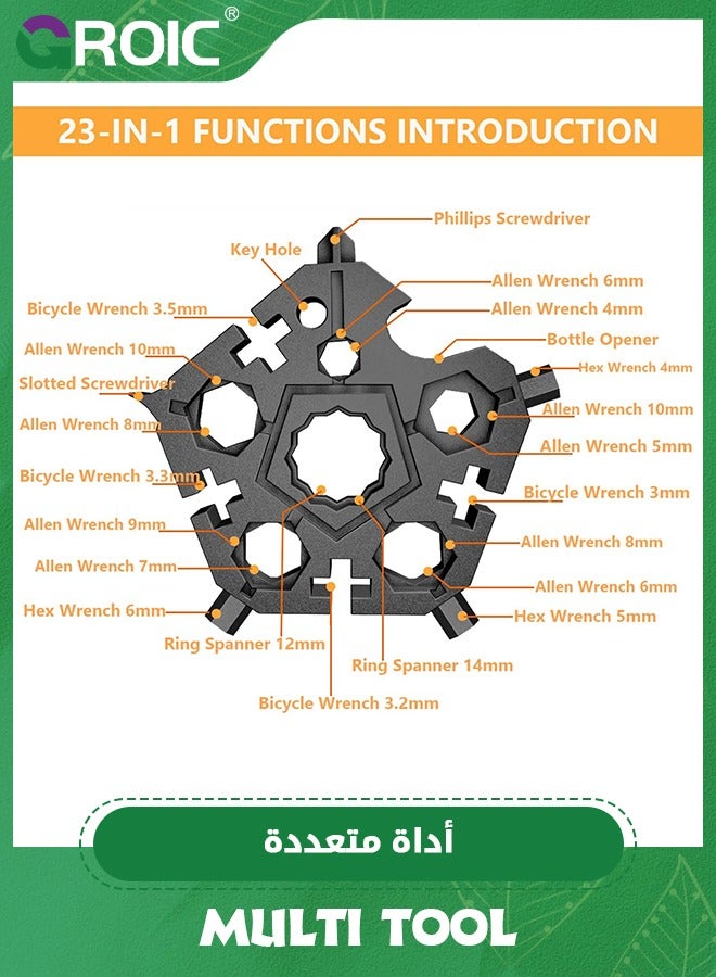 GROIC 2PCS 23-in-1 Portable Carbon Steel Snowflake Multi Tool with Key Ring,Hand Tool Portable,Bottle Opener,Flat Phillips Screwdriver,Wrench Kit for Adventure Camping Travel Tool (Black+Silver) - Image 3