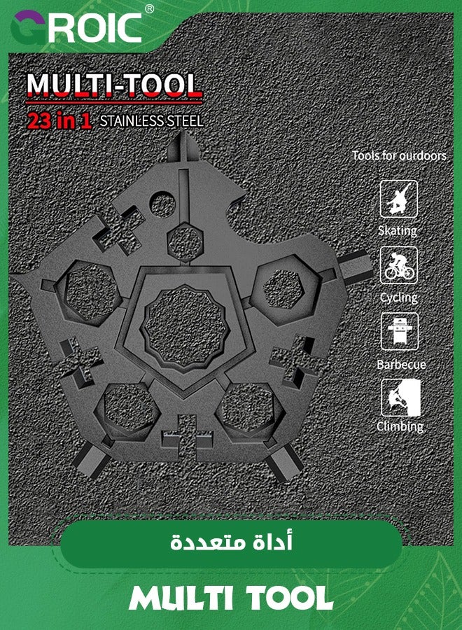 GROIC 2PCS 23-in-1 Portable Carbon Steel Snowflake Multi Tool with Key Ring,Hand Tool Portable,Bottle Opener,Flat Phillips Screwdriver,Wrench Kit for Adventure Camping Travel Tool (Black+Silver) - Image 4