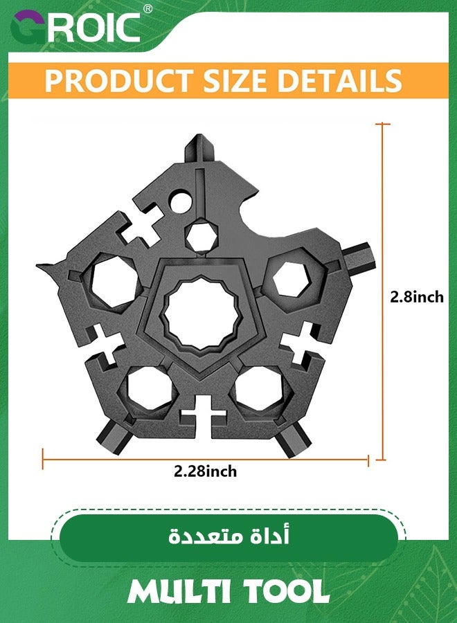 GROIC 2PCS 23-in-1 Portable Carbon Steel Snowflake Multi Tool with Key Ring,Hand Tool Portable,Bottle Opener,Flat Phillips Screwdriver,Wrench Kit for Adventure Camping Travel Tool (Black+Silver) - Image 2