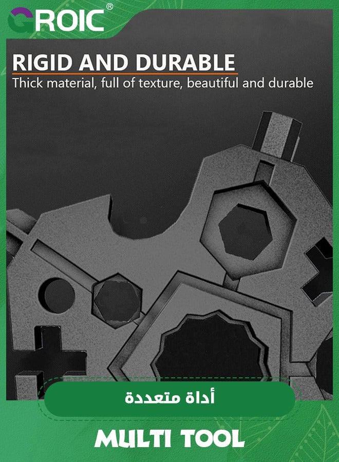 GROIC 2PCS 23-in-1 Portable Carbon Steel Snowflake Multi Tool with Key Ring,Hand Tool Portable,Bottle Opener,Flat Phillips Screwdriver,Wrench Kit for Adventure Camping Travel Tool (Black+Silver) - Image 5