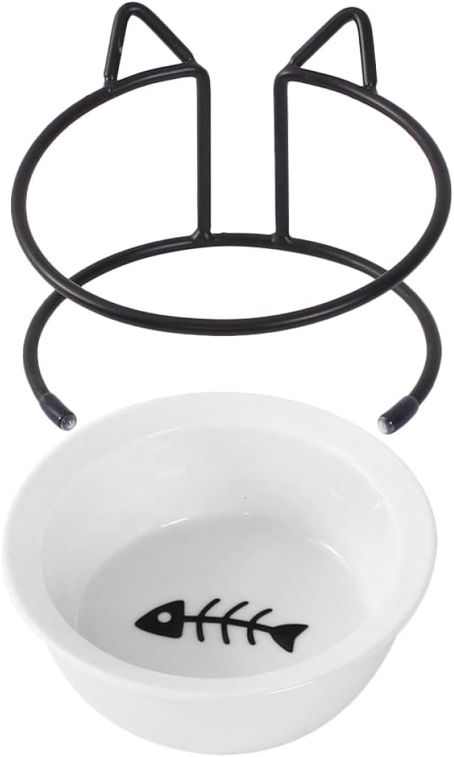 Elevated Cat Bowl Ceramic Food Dish with Neck Protection, Anti-Spill Raised Feeding Bowl for Daily Use, Single Set Suitable for Indoor Cats - Image 1