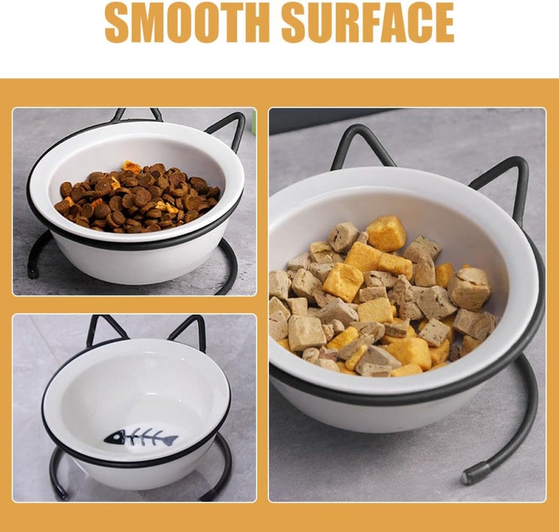 Elevated Cat Bowl Ceramic Food Dish with Neck Protection, Anti-Spill Raised Feeding Bowl for Daily Use, Single Set Suitable for Indoor Cats - Image 3