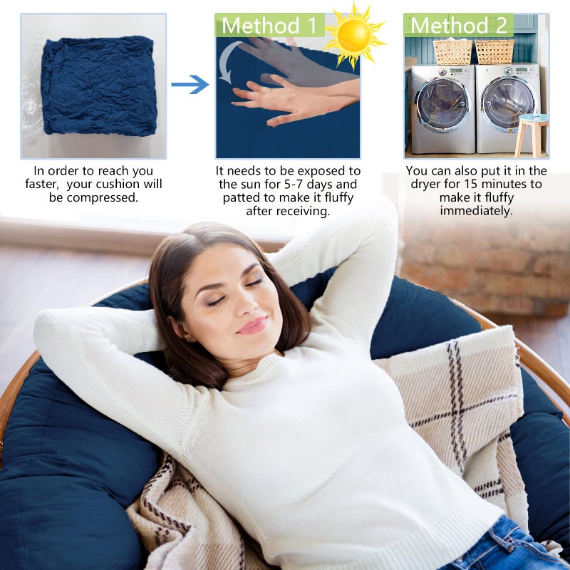 Bextile Papasan Chair Cushion Only, 52 in Cushion for Papasan, Round Leisure Papasan Seat Cushion (Blue) - Image 2
