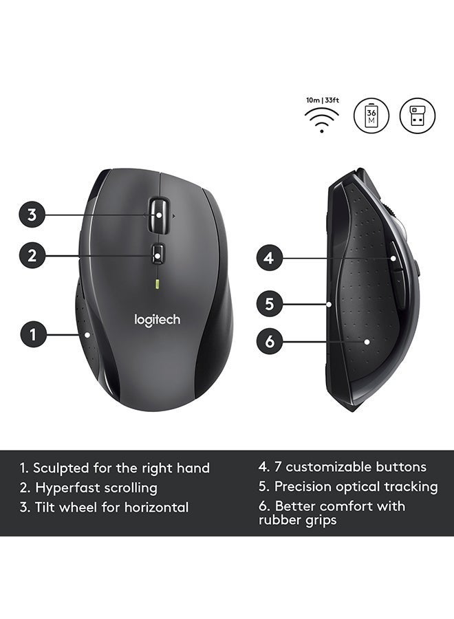 Logitech M705 Marathon Wireless Mouse, 2.4 GHz With USB Unifying Mini-Receiver, 1000 DPI Laser Grade Tracking, 7-Buttons, Extra Thumb Buttons, 3-Year Battery Life, PC / Mac / Laptop Black  - Image 3