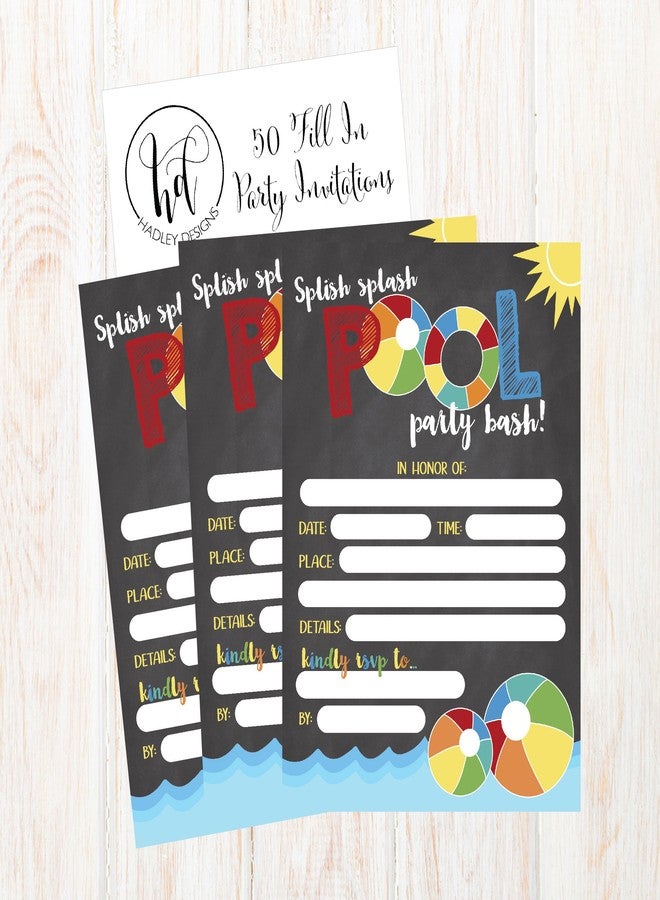 هادلي ديزاينز ٥٠ بطاقة دعوة لحفلات المسبح من هادلي ديزاينز، بطاقات دعوة لحفلات أعياد الميلاد بجانب المسبح للأطفال، بنات وأولاد، مثالية لصيف وحفلات الشاطئ والسباحة - Image 5