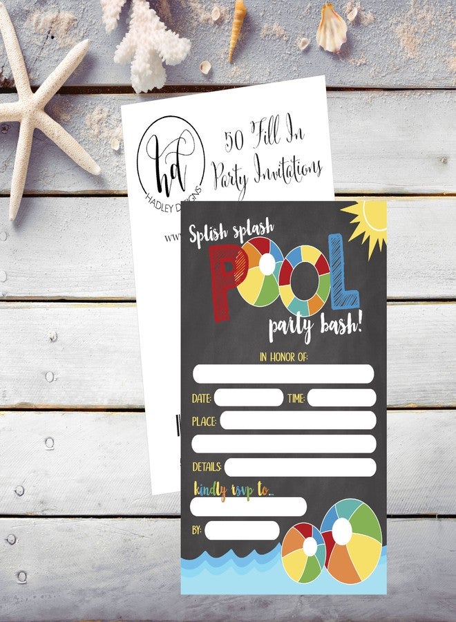 هادلي ديزاينز ٥٠ بطاقة دعوة لحفلات المسبح من هادلي ديزاينز، بطاقات دعوة لحفلات أعياد الميلاد بجانب المسبح للأطفال، بنات وأولاد، مثالية لصيف وحفلات الشاطئ والسباحة - Image 4