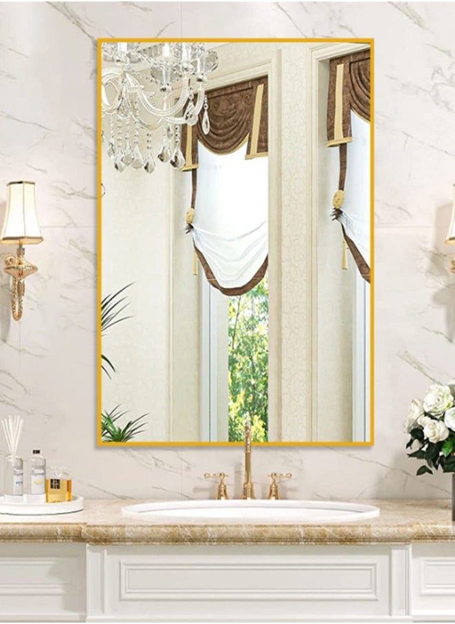 ماركة غير محددة مرايا حائط مستطيلة مقاس 60 × 90 مع إطار معدني، مرايا معلقة لغرفة المعيشة وغرفة النوم ومدخل الحمام، يتم تعليقها أفقيًا أو رأسيًا، ذهبية  - Image 1