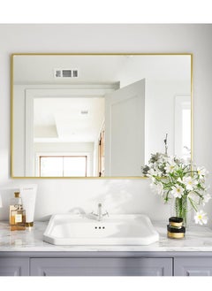 Generic Wall Mirror 60 X 90 Rectangular Bathroom Mirror With Metal Frame, Hanging Mirrors For Living Room Bedroom Bathroom Entryway, Hangs Horizontal Or Vertical, Gold  - Image 2