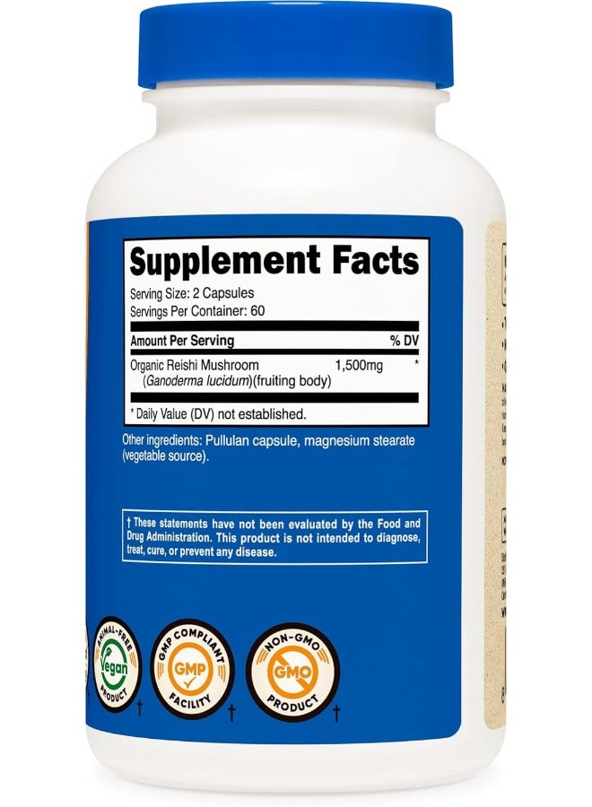 Nutricost Organic Reishi Mushroom Capsules 1500Mg, 60 Servings - Certified Ccof Organic, Vegan, Gluten Free, 750Mg Per Capsule, 120 Capsules - Image 2