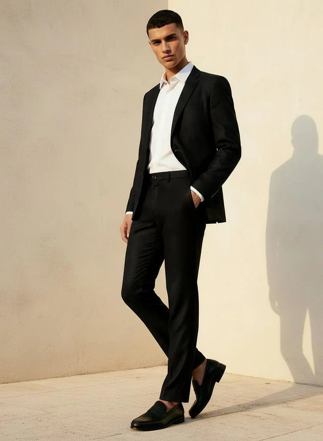 Splash FAV BLACK Slim Fit Linen Blend Flexi Waist Formal Trousers for Men | Best Price UAE