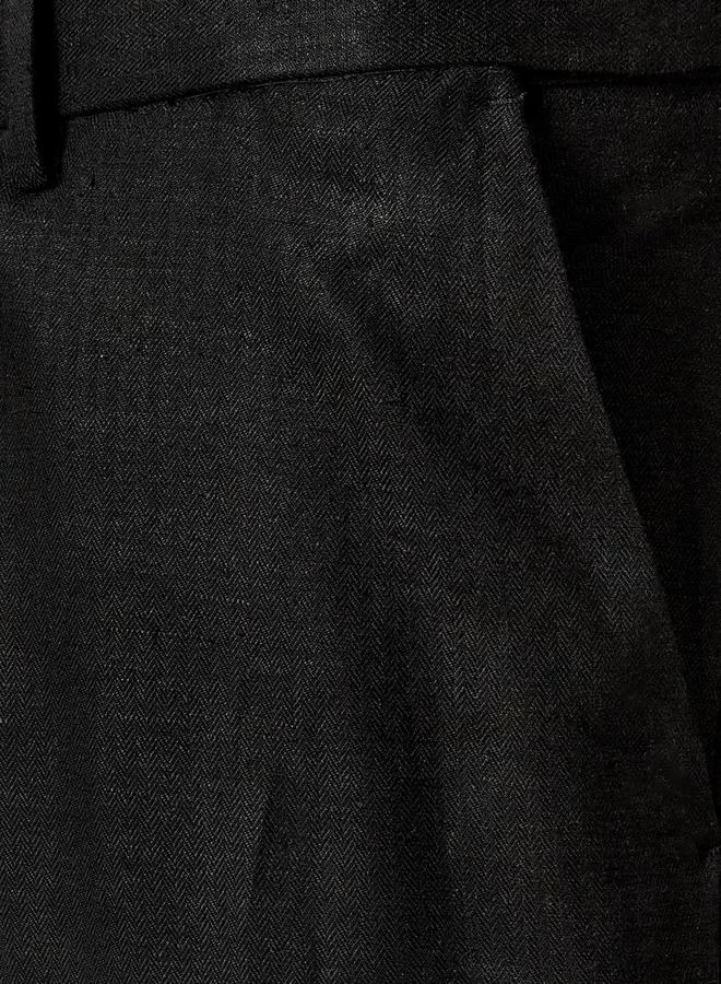 Splash FAV BLACK Slim Fit Linen Blend Flexi Waist Formal Trousers for Men | Best Price UAE