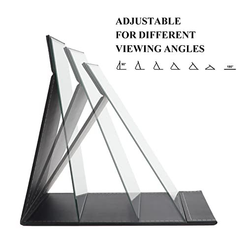 ZBEIVAN 12x9 Inches Extra Large Portable Folding Makeup Mirror, Frameless PU Leather Vanity Mirror with Stand for Desk Table Camping Travel Personal, Black - Image 5