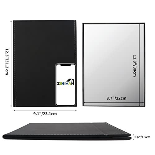 ZBEIVAN 12x9 Inches Extra Large Portable Folding Makeup Mirror, Frameless PU Leather Vanity Mirror with Stand for Desk Table Camping Travel Personal, Black - Image 2