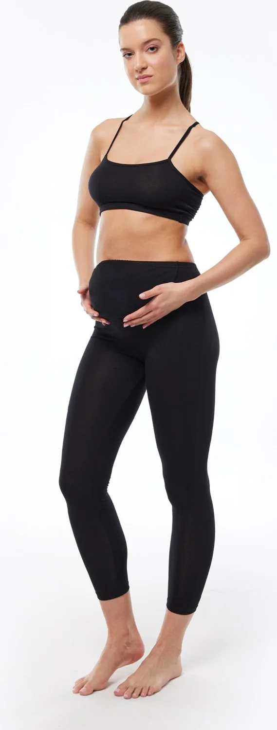 Malabadi Women's Black Modal Winter Maternity Leggings with Ruffle Inside 1904