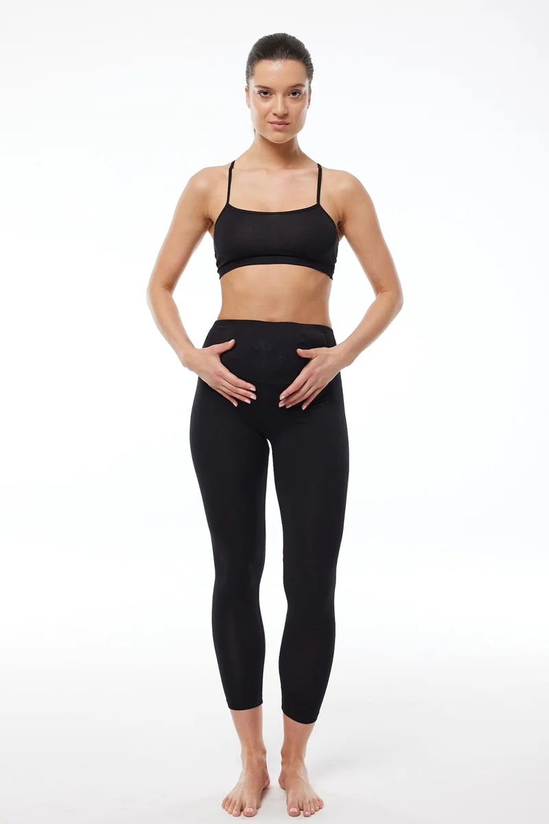 Malabadi Women's Black Modal Winter Maternity Leggings with Ruffle Inside 1904