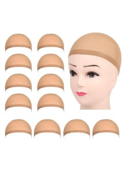 12-Pieces Light Brown Stocking Wig Caps Stretchy Nylon Wig Caps for Women