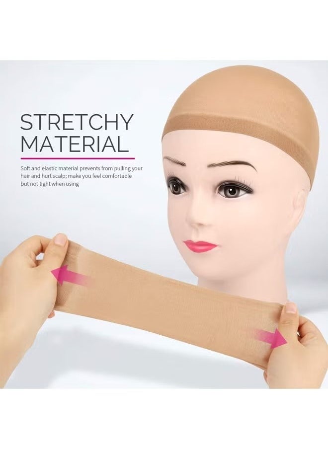 Generic - 12-Pieces Light Brown Stocking Wig Caps Stretchy Nylon Wig Caps for Women - Image 1