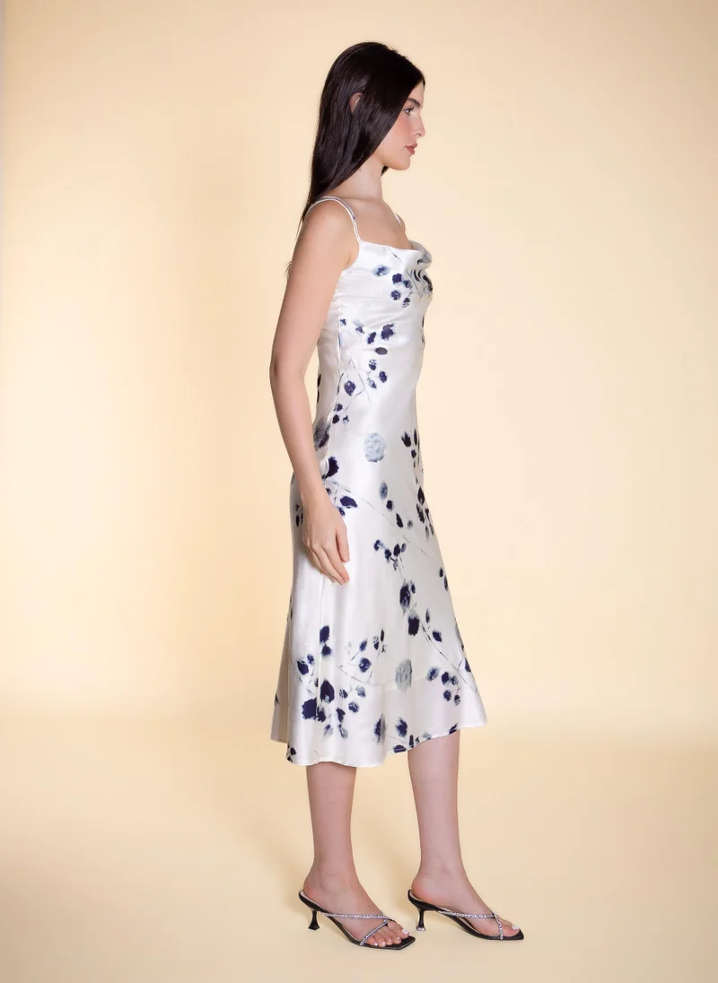 Shapes Beige ABSTRACT PRINT MIDI SATIN DRESS for Women | Best Price UAE