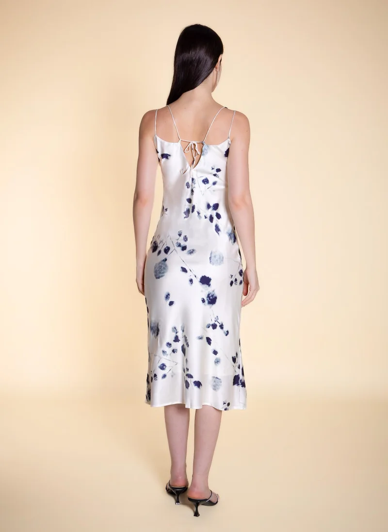 Shapes Beige ABSTRACT PRINT MIDI SATIN DRESS for Women | Best Price UAE