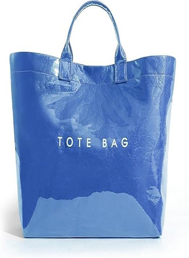 Lushandy PVC Tote Bag for Women Letters Print Tote Bags Large Plastic Kraft Paper Carry All Bag Clear Designer Hobo Handbag, Blue02, One size - Image 1