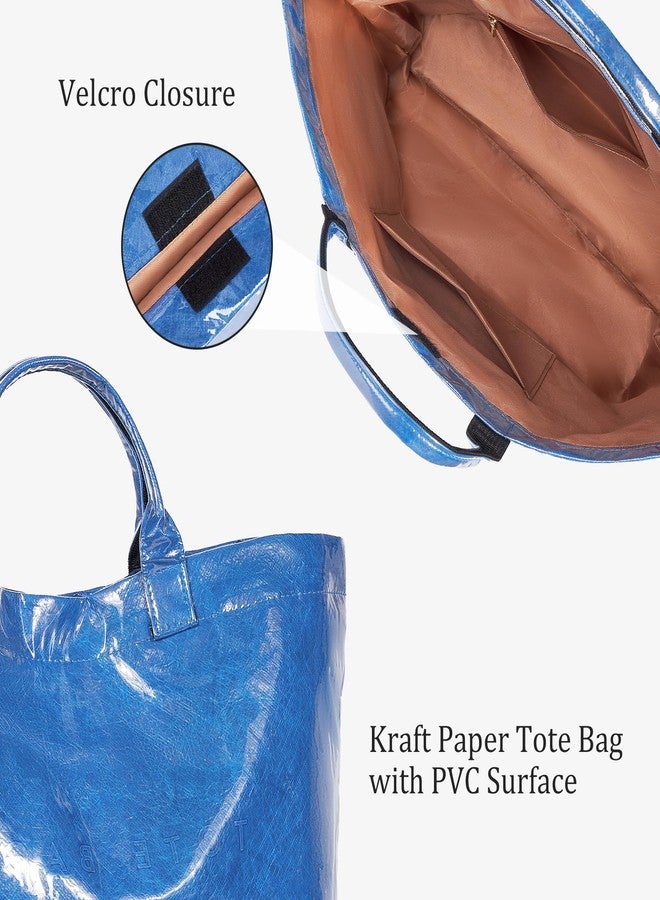 Lushandy PVC Tote Bag for Women Letters Print Tote Bags Large Plastic Kraft Paper Carry All Bag Clear Designer Hobo Handbag, Blue02, One size - Image 4