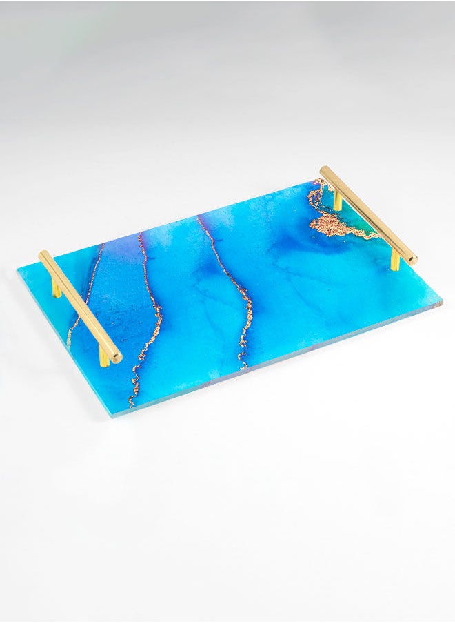 LOWHA Decorative Acrylic Serving Tray with Gold Color Metal Handles Watercolored 20x30cm  - Image 1