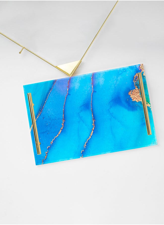 LOWHA Decorative Acrylic Serving Tray with Gold Color Metal Handles Watercolored 20x30cm  - Image 3