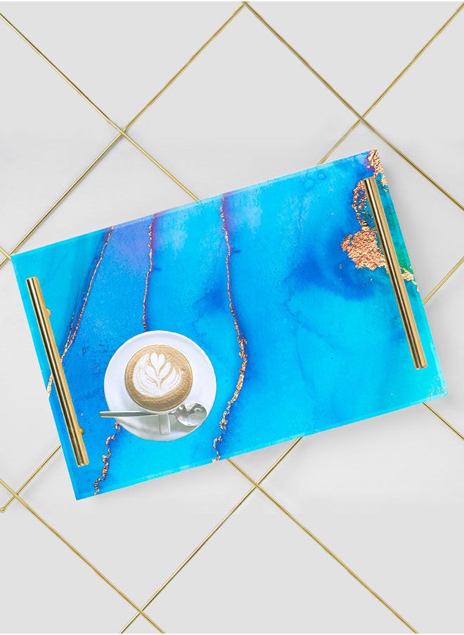 LOWHA Decorative Acrylic Serving Tray with Gold Color Metal Handles Watercolored 20x30cm  - Image 5